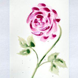 Mamas Rose - Original Watercolor Painting on Yupo Paper 11”x14” Matted Artwork